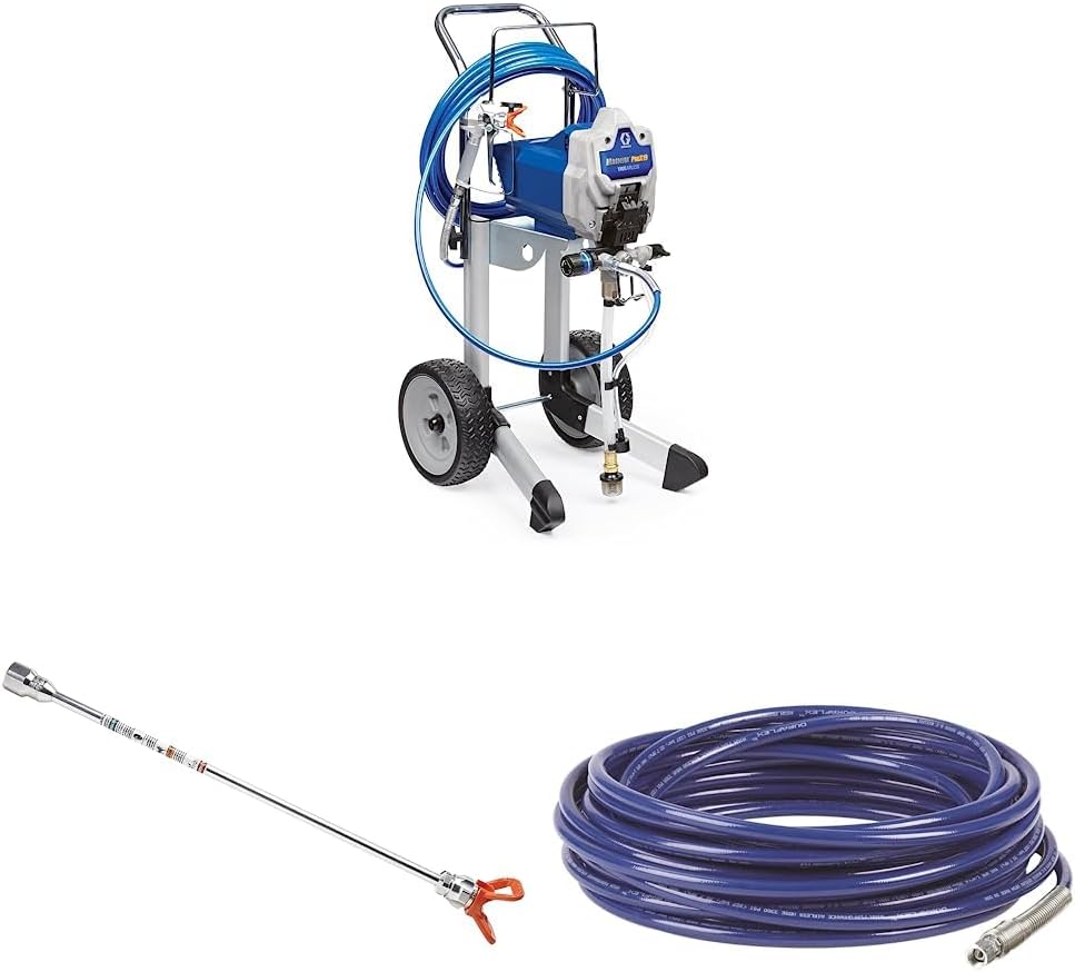 Graco 17G180 Magnum ProX19 Cart Paint Sprayer, Blue & White & 243041 Magnum 15-Inch Tip Extension, Gray & 247340 1/4-Inch Airless Hose, 50-Foot, Feet