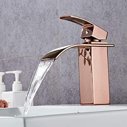 Robinet cascade pour salle de bain mitigeur eau chaude et froide en or rose