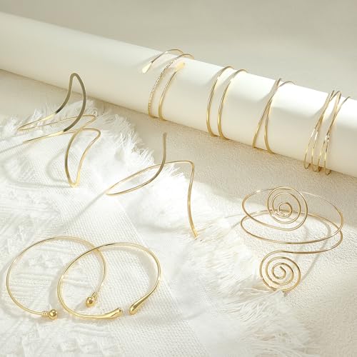 9Pcs Arm Cuff Bracelets for Women Boho Minimalist Simple Swirl Upper Arm Bands Armband Armlet Bangle Bracelet Open Gold Arm Cuffs Set3
