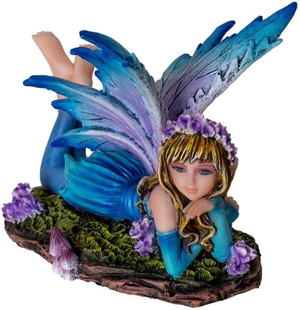 Pacific Giftware Daydreaming Blue Fairy Charming Resin Statue of Fairy Lounging Amongst Magical Flora Home and Garden Decor