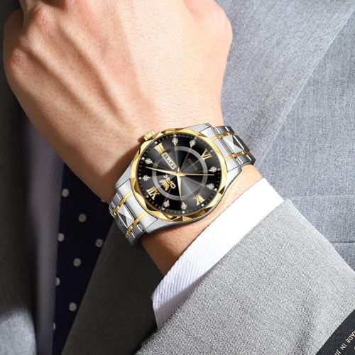 Image of OPK Watches for Men Diamond Roman Analog Mens Watches Waterproof Large Stainless Steel Men Wrist Watch Business Father Gift Watch Blue