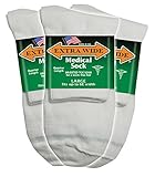 Extra Wide White Mens Medical (Diabetic) Quarter (Anklet) Sock 3PK -Size 11-16 Up to 6E, Antimicrobial, Made in USA!