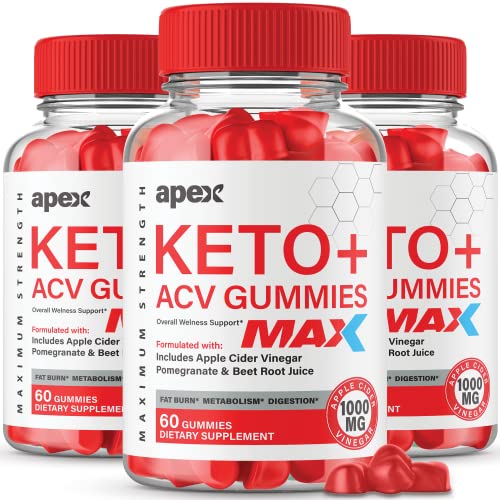 (3 Pack) Apex Keto ACV Gummies, Max Strength, Apex Keto Gummies Advanced Plus ACV Apple Cider Vinegar (180 Gummies)
