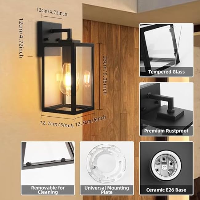 2-Pack Outdoor Wall Light Fixture Exterior Wall Lantern Sconce Matte Black