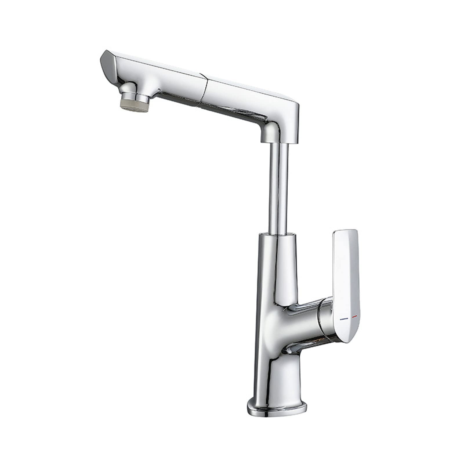 Mitigeur de lavabo en chrome brillant avec douchette mécanique et design extensible haut de gamme
