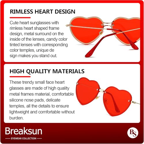 Rimless Heart Sunglasses for Women Girls Trendy Heart Shaped Glasses Cute Love Sun Glasses Fashion Lovely Style4
