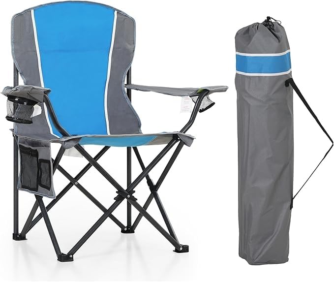LET'S CAMP Campingstuhl Klappstuhl Faltbar Angelstuhl mit Getränkehaltern Tragetasche XL Faltstuhl bis 160kg