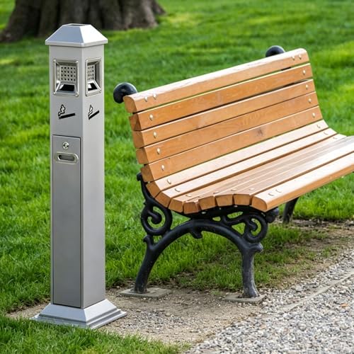 Image of Commercial Trash Receptacle Disposal Outdoor Steel Trash Can with Removable Inner Bucket, All-Metal Construction, Trash Bin for Outside Patio Hotel Street Office Porch