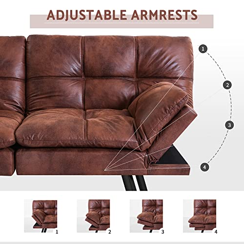 Liferecord Futon Sofa Bed Faux Leather Modern Convertible Sofa Memory Foam Daybed With Adjustable Armrests For Living Room, Nut Brown #TOP4