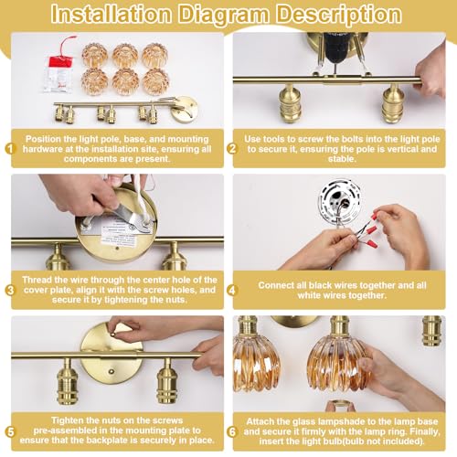 Image of Vintage Bathroom Light fixtures, Gold Vanity Lights, ETL Certified