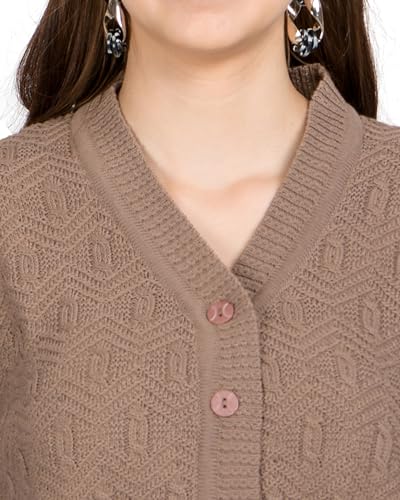Image of Lady Willington Women Woolen V-Neck Self Design Cardigan Heavy Daffodil Fabric Cardigan Winter Wear Pure Wool Cardigans for Women Sweaters Long Cotty Fully Warm Cardigan Free Sizes