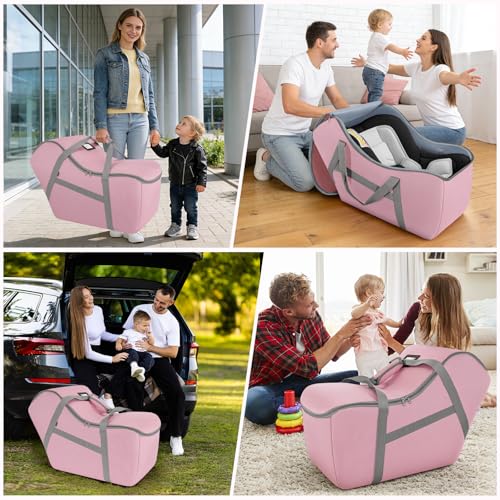 Image of Padded Car Seat Bag Compatible with Most Nuna Pipa Car Seats UPPAbaby MESA V2 without Base & Chicco KeyFit 30 and Base, Car Seat Travel Bag for Airplanes, Pink