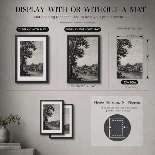 Image of VCK 20x30 Poster Frame with Plexiglass, Black Wood, 16x24 Mat, 2 Pack