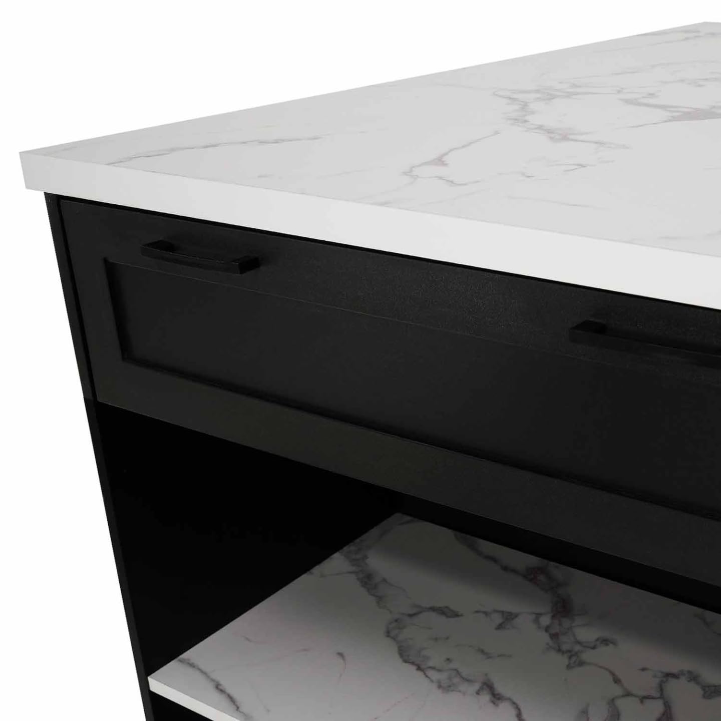 IDMarket - Ilot Central Mange Debout 4 Personnes VITO 130 cm Noir et Plateau Effet marbre Alaska