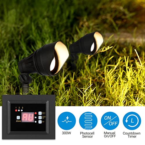 Dewenwils 300W Outdoor Low Voltage Transformer With Timer And Photocell Sensor, 120V Ac To 12V/14V Ac, 3 Individually Controlled Outputs, Weatherproof For Landscaping Light, Spotlight, Etl Listed #TOP1