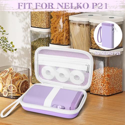 Image of Teyomi Case Compatible with NELKO P21, for NIIMBOT D110, for JADENS D110 Label Maker with 3 Roll Label Tape(Label Paper 1 /2 inch x 1 1 /2 inch (12mm X 40mm))-Hard Shell Storage Bag-Purple