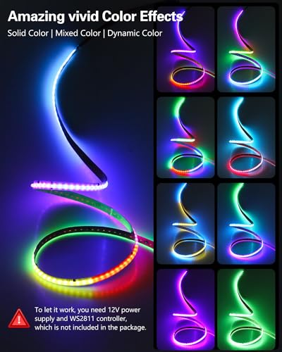 Image of ALITOVE 3.28ft Addressable RGB IC COB LED Strip Lights 12V WS2811 LED Tape Light Indoor 432LEDs Not-Waterproof Color Chasing LED Strip Light for Room Decor DIY Lighting(No Power Supply & Controller)