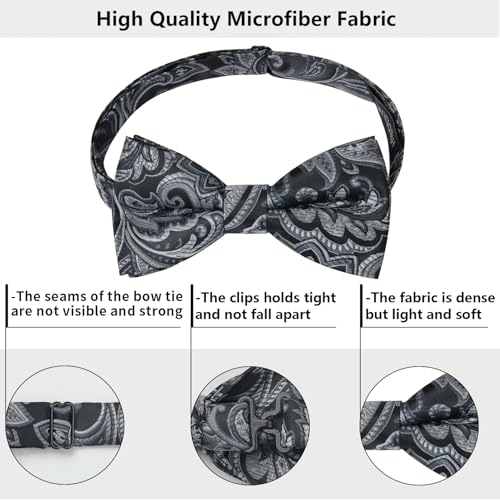 Image of HISDERN Bow Ties for Men Pre-Tied Bow Tie Floral Paisley Handkerchief Classic Formal Bowtie and Pocket Square Cufflinks Set