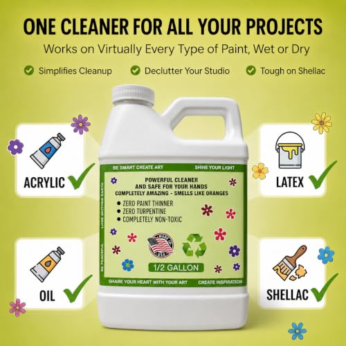 Image of Green Piece Paint Brush Cleaner & Restorer - 100% Natural, Non-Toxic Formula - Made in USA - Cleans Wet or Dry Paint - Safe for Hands - Works on Acrylic, Latex, Oil & Shellac - 64 Oz (Half Gallon)