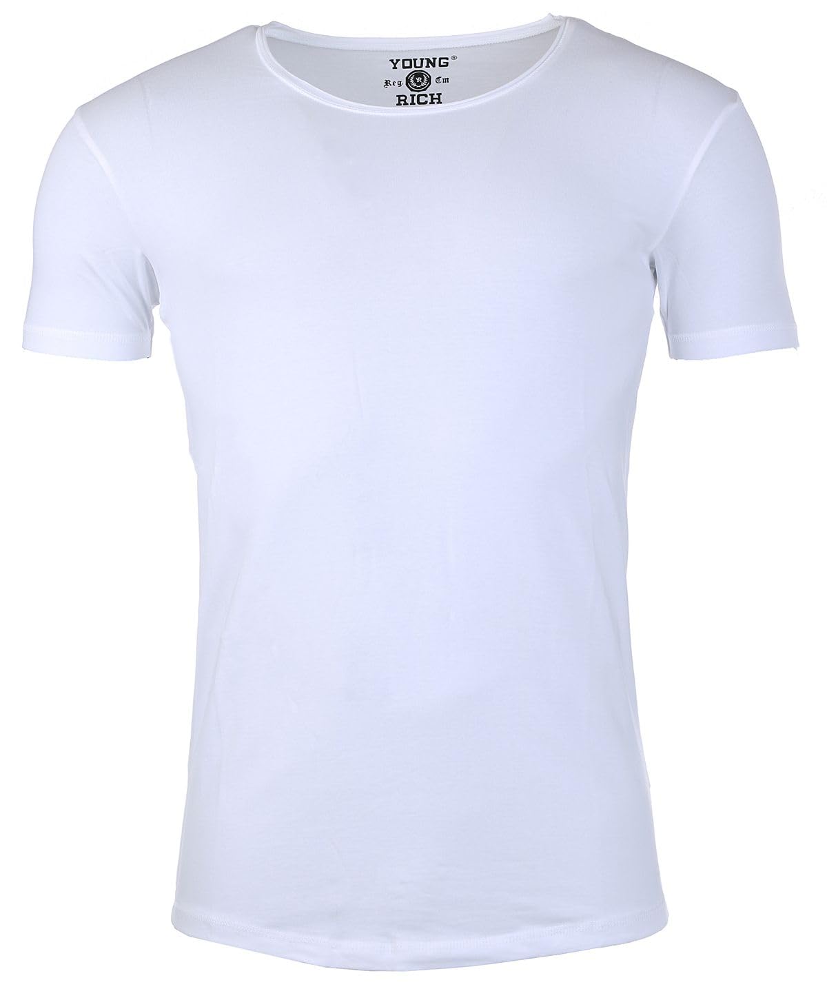 Young & Rich Herren Uni T-Shirt mit tiefem Rundhals Ausschnitt einfarbig körperbetontes Basic Tee Vintage Look - 1702 5er Pack