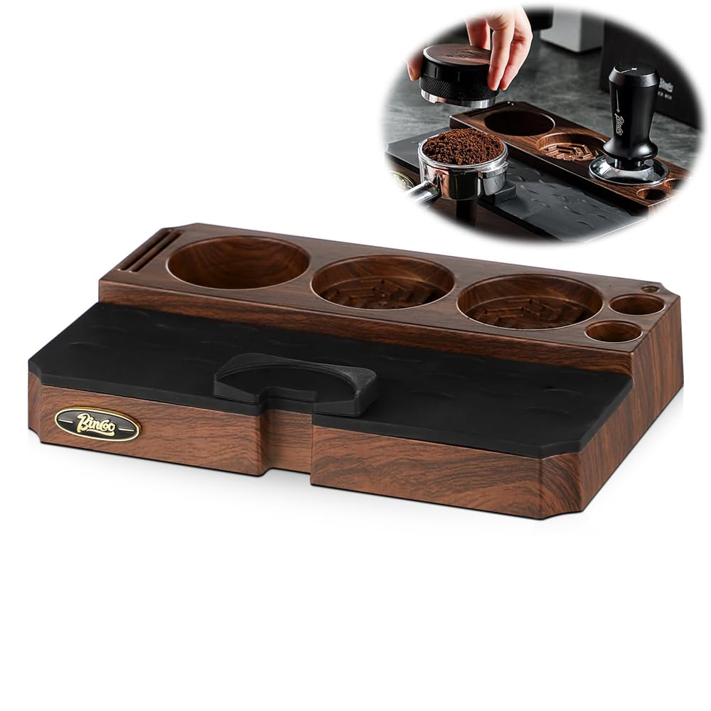 Azonee Multifunctional Espresso Tamping Station,Coffee Tamper Station Fit for 51 to 58mm Portafilter,Tamper,and Distributor,Puck Screen Espresso Accessories (Brown)