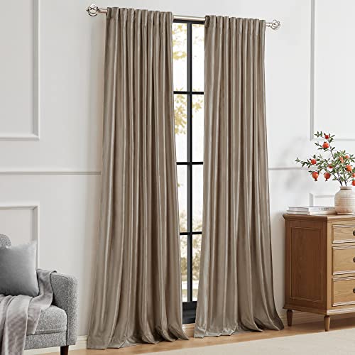 Primrose Blackout Taupe Velvet Curtains 108 Inch Long For Living Room,Set Of 2 Panels Liner Rod Pocket Back Tab Thermal Window Curtains Drapes Room Darkening Heavy Decorative Curtains For Bedroom #TOP6