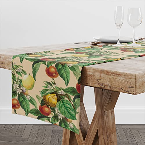 Fruit Flower Table Runner Vintage Lemon Fruit Art Cotton Linen Table Runners Farmhouse Seasonal Home Decor Gift For Kitchen Dinner Party Holidays Housewarming (14X72 Inches ) #TOP5