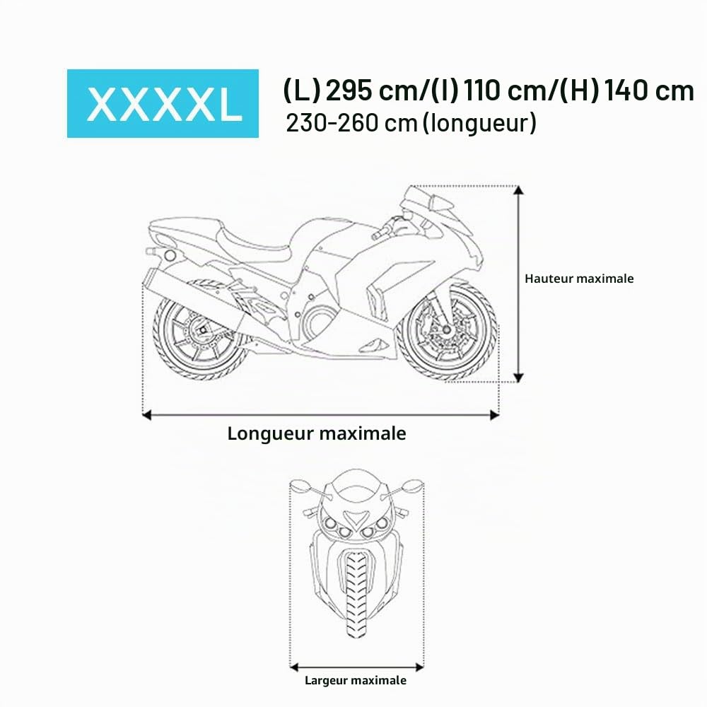 Bâche de protection pour moto imperméable, anti-poussière, anti-pluie, coupe-vent, anti-oiseaux, en polyester 210D, antivol pour moto et scooter R1250GS R 1250 GS R1250 GS ADV (290 x 110 x 140 cm)