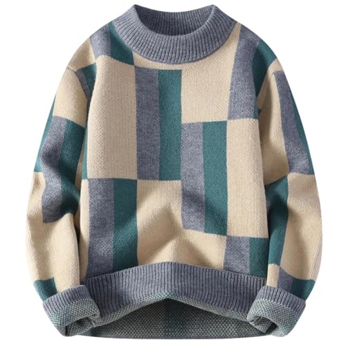 Men Japanese Style Mock Neck Sweater Long Sleeve Striped Thick Warm Pullover Jumper