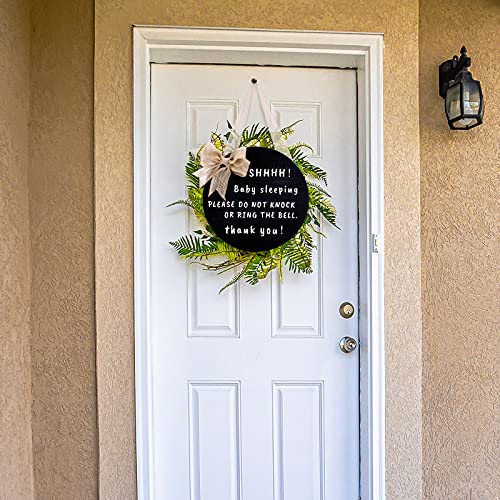 Yalikop Cute Bow Baby Sleeping Front Door Sign, Do Not Ring The Bell Do Not Disturb No Solicitation Sign Sleeping Baby Decorative Front Porch Sign For New Parent, 10 Inches, Round (Black) #TOP4