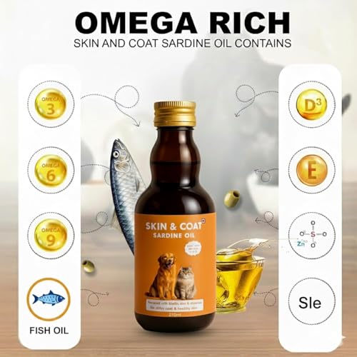 Image of Skin & Coat Supplement for Dogs & Cats | Omega 3, 6 & 9 with Biotin, Zinc, Vitamin E | Healthy Skin, Shiny Coat & Strong Immunity Support Portable Pet (Pack of 1)