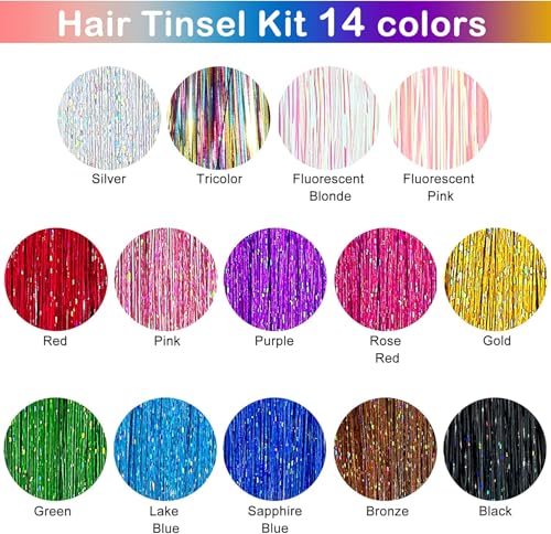 Hair Tinsel 12Pcs Clip in Hair Tinsel Extensions 20.5 Inch Fairy Hair Tinsel Kit for Girls Women Kids Glitter Hair Accessories for Christmas Halloween Cosplay Party (Sapphire Blue) — view 3