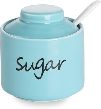 ONTUBE Ceramic Sugar Bowl with Lid and Spoon Turquoise