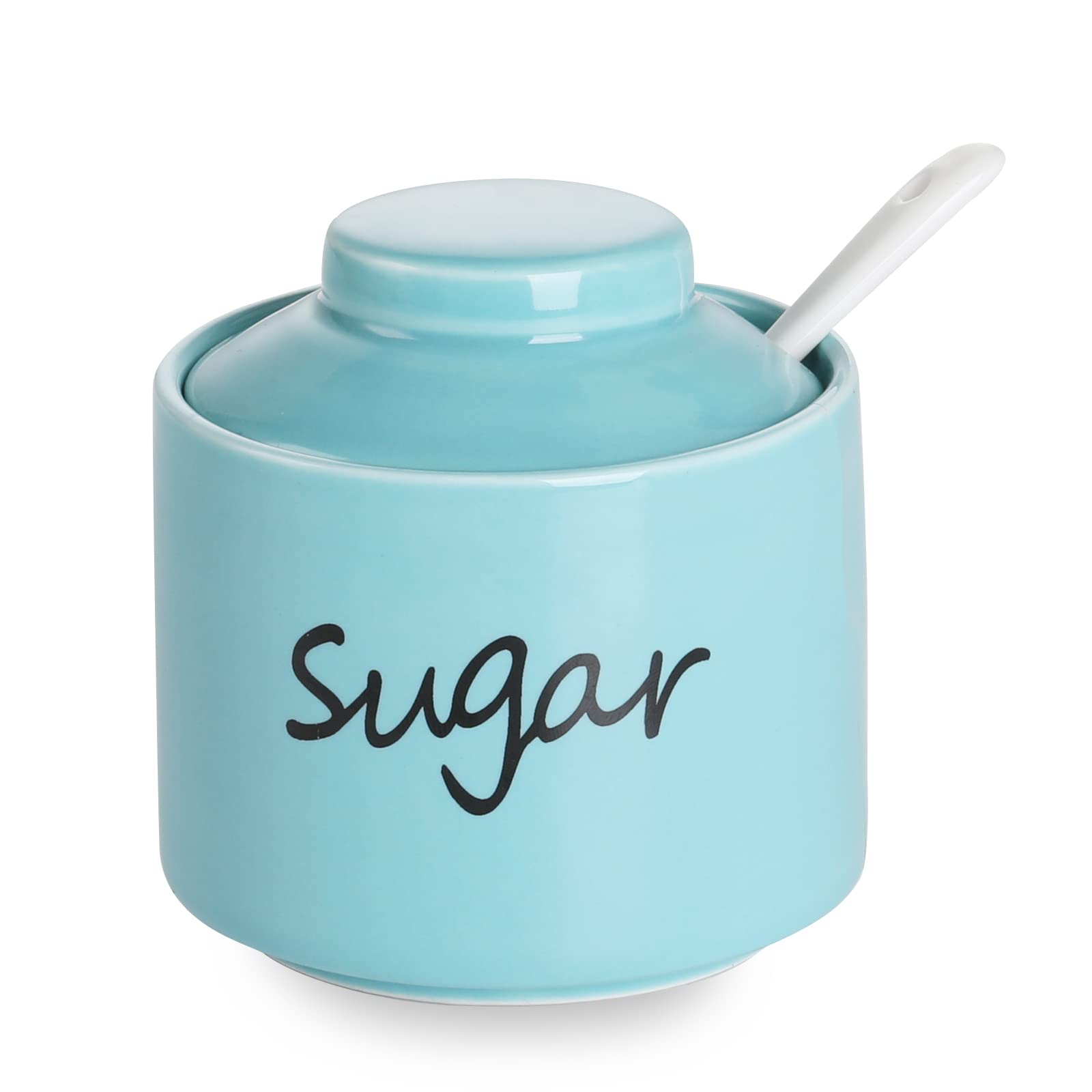 ONTUBE Ceramic Sugar Bowl with Lid and Spoon,Porcelain Sugar Pot,8oz (Turquoise)