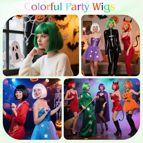 Image of MEEZY Grass Green Bob Wig with Bangs Heart Sunglasses for Women, Neon Colored Bob Hair Funny Party Wig Synthetic Crazy Hair for Woman Man Halloween Costume Cosplay Bachelorette Party Supplies