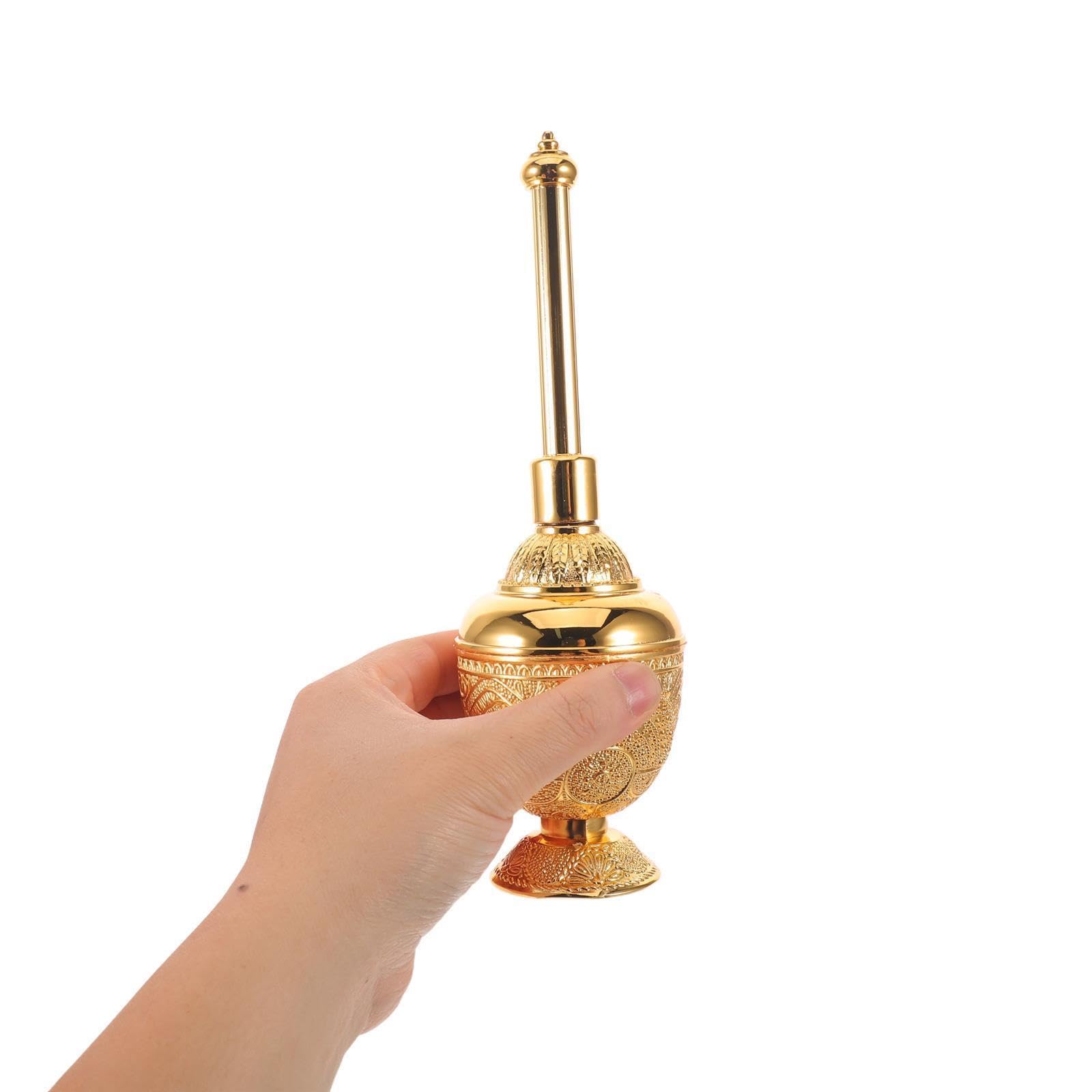 Zerodeko Parfümflasche mit Langlebigem Design Elegante Goldene aus Glas und Zinklegierung Tragbar für Wohnkultur und Religiöse Geschenksammlung