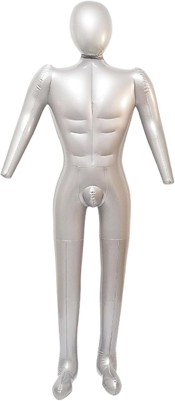 Inflatable Mannequin Full Body, PVC Soft Inflatable Dummy with Arm Stylish Man Blow up Mannequin for Clothing Display (Silver)