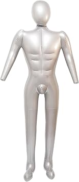 Inflatable Mannequin Full Body, PVC Soft Inflatable Dummy with Arm Stylish Man Blow up Mannequin for Clothing Display (Silver)