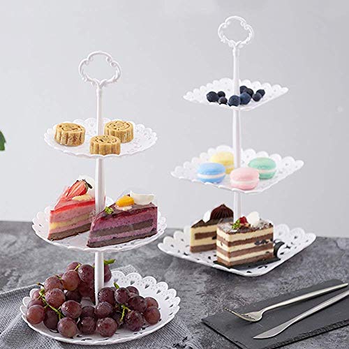 Feoowv 2Pcs 3 Tier Round &3Pcs Rectangle Serving Trays, Plastic Party Cake Stand And Cupcake Holder Fruits Dessert Display Plate Table Decoration For Wedding Birthday Party Celebration(Set Of 5Pcs) #TOP3