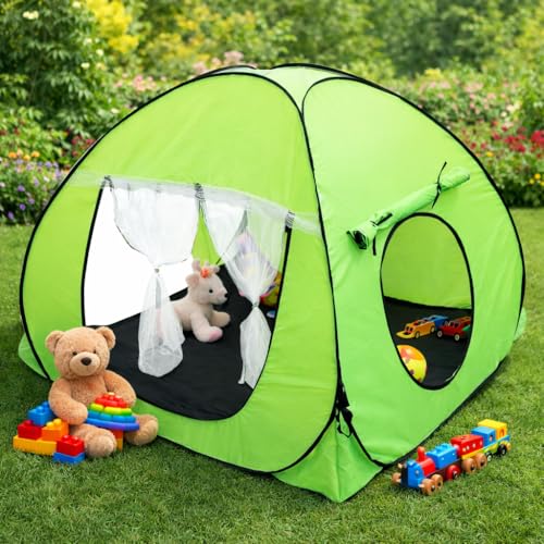 Image of Foldable Play Tent House Big Size l Pop-Up Indoor & Outdoor Playhouse for Girls Boys | Multi Purpose Tent House for Kids Boys 3 to 10 Years with Fun Patterns Easy Setup & Portable (Green)