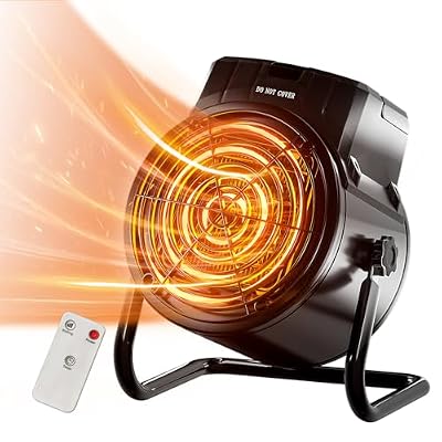 VCJ Portable Space Heater, Electric Room Heater with Thermostat, 1500W/750W PTC Ceramic Mini Heater with 3 Modes for Patio, Greenhouse, Garage and Indoor Use (Remote)