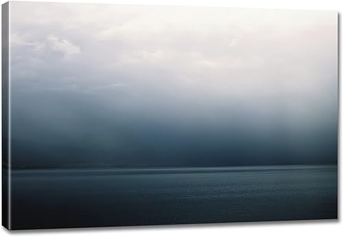 Miniatura 20 de Lienzo grande de arte abstracto para pared, pintura moderna de grafiti azul y gris, escena de tormenta sobre fondo blanco, ilustraciones enmarcadas