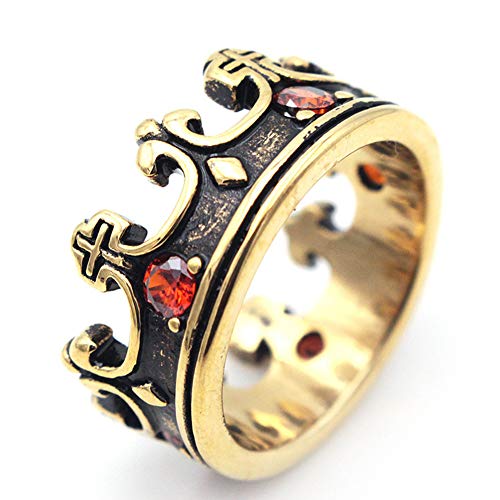 LAFATINA Anillo Dominante de la Corona del Rey Real de la Vendimia de los Hombres Anillo de Bandas Cruzadas de la Flor de lis del Caballero de la Cruz de Acero Inoxidable Unisex Cover