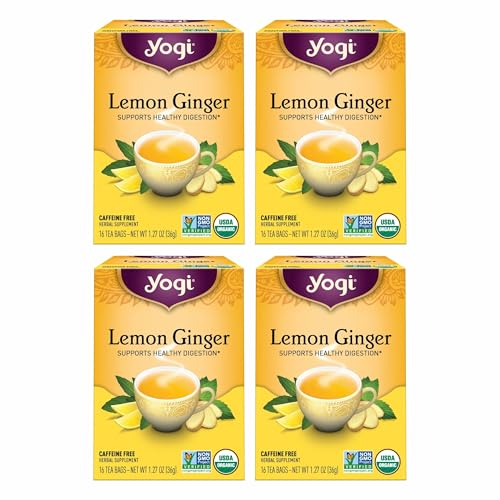 Yogi Tea Lemon Ginger Tea - 16 Tea Bags per Pack (4 Packs) - Organic Ginger Root Tea to Support Healthy Digestion - Includes Lemongrass, Lemon Flavor & Peel, Licorice Root, More
