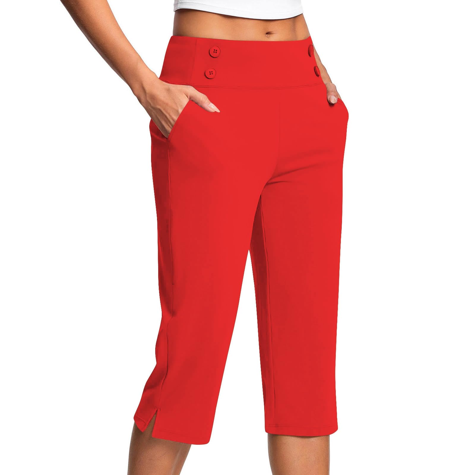 Pantacourt Femme Été Grande Taille Pantalon 3/4 Femme Taille Élastique Pantalon De Jogging Léger pour Femmes Corsaire Sport De Couleur Unie Pants Stretch Confort Pantalons Loisirs