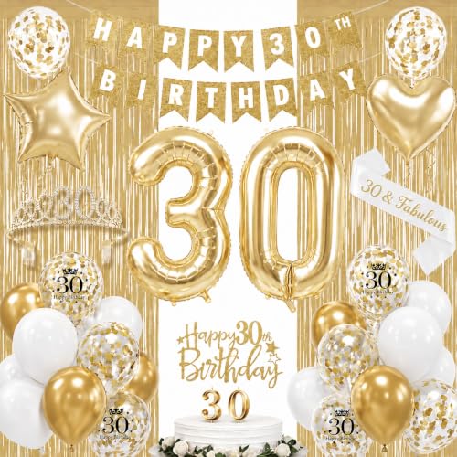 HILAVO Champagne Gold 30th Birthday Decorations for Her with Sash Crown by HILAVO - Used condition - US$17.01