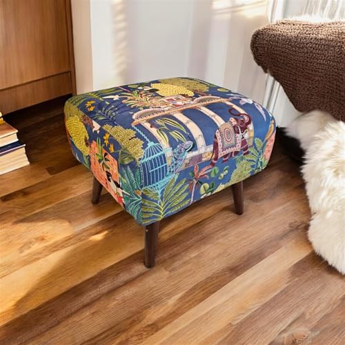 Image of The Artage Puffy Stool for Living Room Sitting Printed Premium Foam Cushioned Pouffe Ottoman for Foot Rest Stool for Home Decor Furniture with 4 Wooden Legs (Floral) (Blue Royalty)