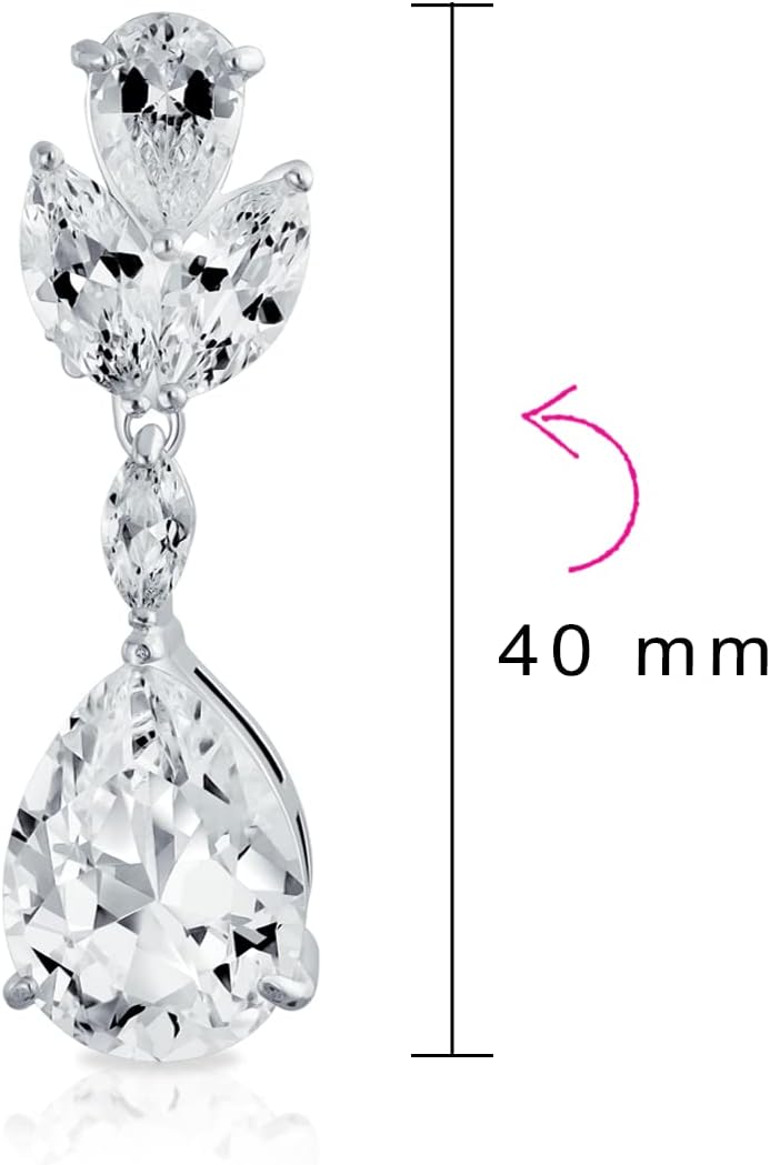 Vintage Style Simulated Gemstone Cubic Zirconia AAA CZ Statement Dangle Leaf Teardrop Formal Chandelier Clip On Earrings Wedding Prom Silver Plated - Image 4