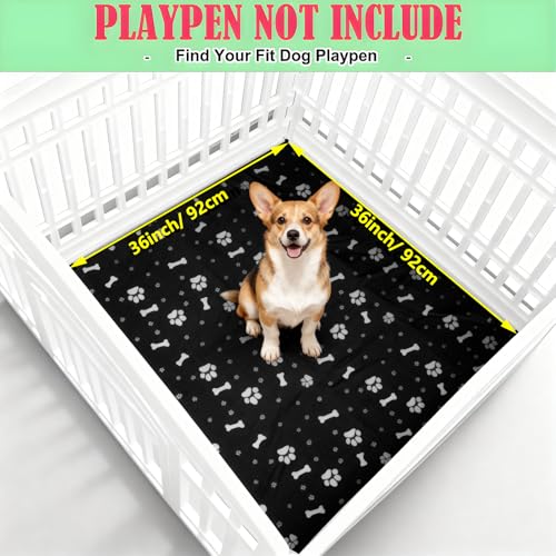 Image of Dog Playpen Bottom Pad Mat for 36 inch 4-Panel Playpens - Scratch & Chew-Resistant Puppy Pen Floor Mat with Hook & Loop Fasteners, Waterproof & Leakproof, Non-Slip (Black) (Playpen Not Included)