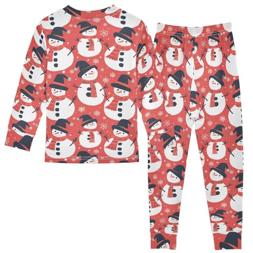 Fustylead Christmas Snowman Wear Hat and Snowflakes Long Sleeve Top and Matching Bottom Cotton Pajama Sets2